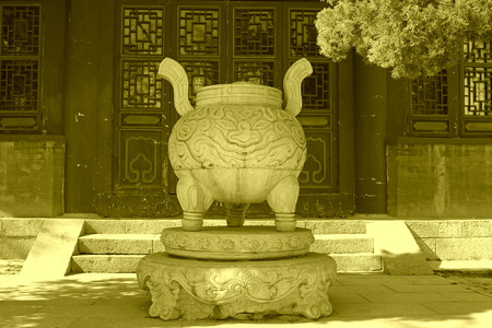 traditional Chinese style stone incense burner, closeup of photoのeditorial素材