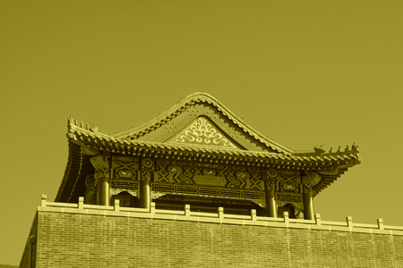 traditional Chinese style glazed tile roof, closeup of photoのeditorial素材