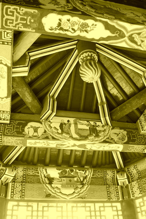 traditional Chinese style pavilion internal drawing and pattern, closeup of photoのeditorial素材