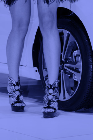 wheels and novel high heels in a auto showのeditorial素材