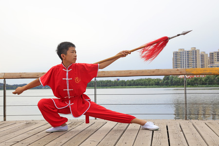 Luannan County - August 23: martial arts show in the park, on August 23, 2016, luannan county, hebei province, Chinaのeditorial素材