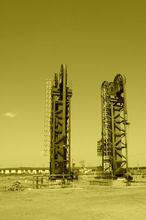 CAOFEIDIAN - MAY 2: frame type pumping unit in the JiDong oilfield, on may 2, 2014, caofeidian, hebei province, China.のeditorial素材