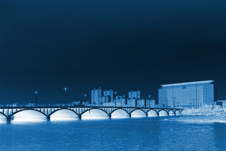 Bridges and buildings, closeup of photoのeditorial素材