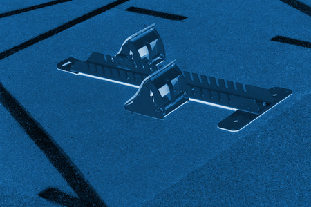 run up ware on red plastic runway in a sports ground in a middle schoolの写真素材