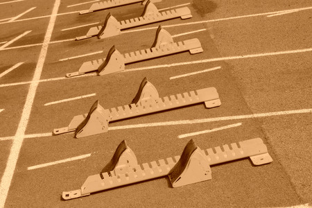 run up ware on red plastic runway in a sports ground in a middle schoolの写真素材