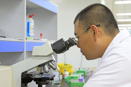 Luannan County - June 18: doctors using microscopy to observe, June 18, 2015, Luannan County, Hebei Province, Chinaのeditorial素材