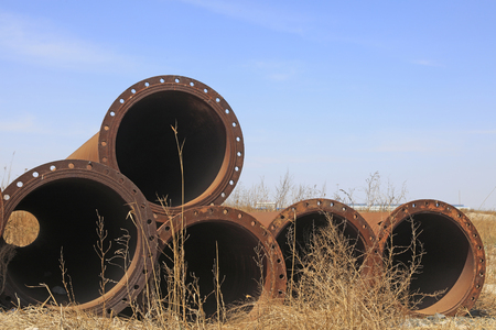 Dredging steel pipe piles in the open airの写真素材
