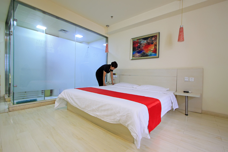 Interior view of hotel bedroomのeditorial素材