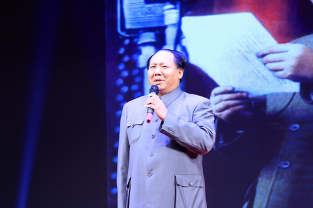Luannan County - December 23, 2015: Mao Zedong image on stage, Luannan County, Hebei Province, China, December 23, 2015. Mao Zedong was the former leader of People's Republic of China.のeditorial素材