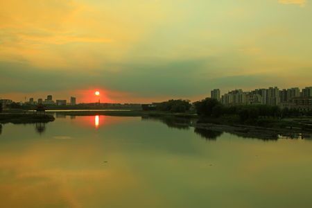 Waterfront city building sceneryの写真素材