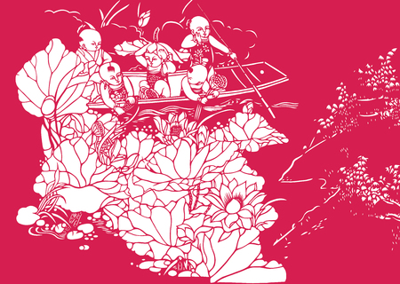 traditional Chinese paper-cut works, closeup of photoのeditorial素材