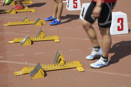 Sprinters and starting blocksのeditorial素材