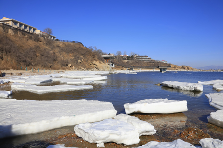 sea ice natural scenery in winter, closeup of photoの写真素材