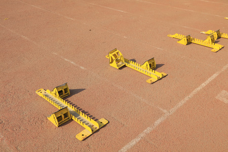 Starting blocks in the plastic on the playground 