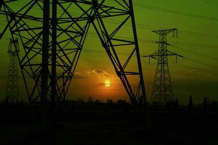 electric tower in the setting sun