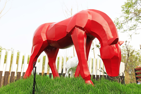 Fence and horse sculptureのeditorial素材