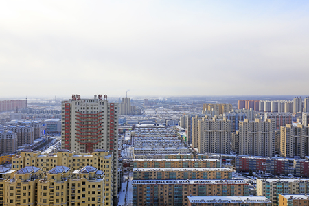 Winter snow scene in the city, Chinaのeditorial素材