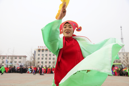 Luannan County - February 27, 2018: Yangge Dance Performance on the square, Luannan County, Hebei Province, China.のeditorial素材