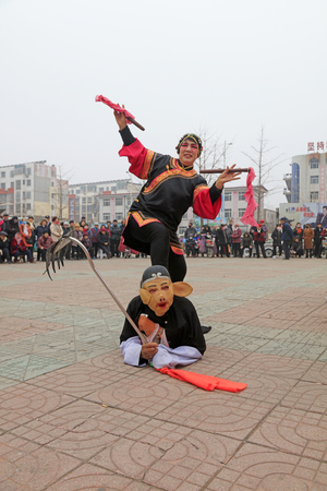 Luannan County - March 3, 2018: Yangge Dance Performance on the square, Luannan County, Hebei Province, China.のeditorial素材