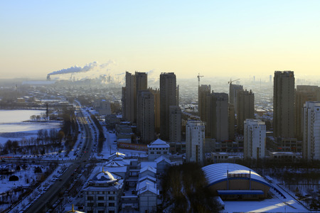 City snow scenery in northern Chinaのeditorial素材