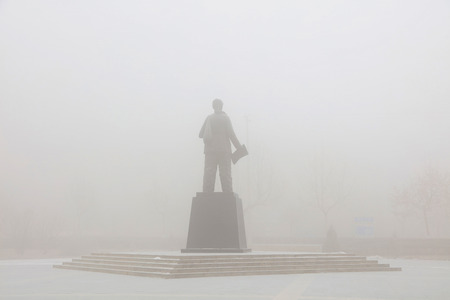 ancient Chinese figure sculptures, in the fog and hazeのeditorial素材