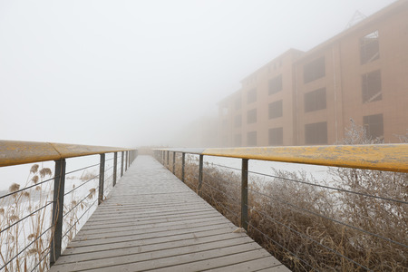 Buildings in the haze are in the parkのeditorial素材