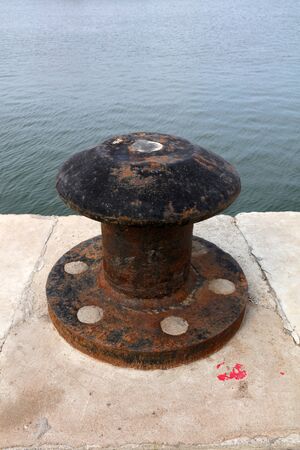 Wharf mooring pier, aging metal equipment