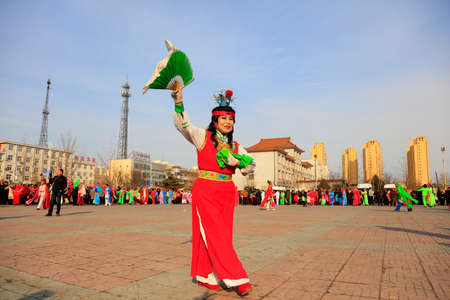 Luannan County-February 24, 2018: Yangge Dance Performance on the square, Luannan County, Hebei Province, China.のeditorial素材
