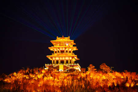 Tangshan City-February 10, 2019: The Architectural Landscape of Chinese Traditional Pavilion in...