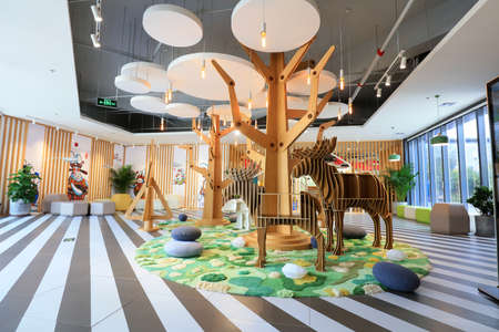 The wooden model is in the exhibition hall.