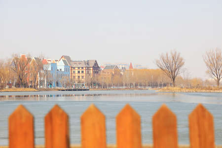 Scenery of lakeside architectureの写真素材