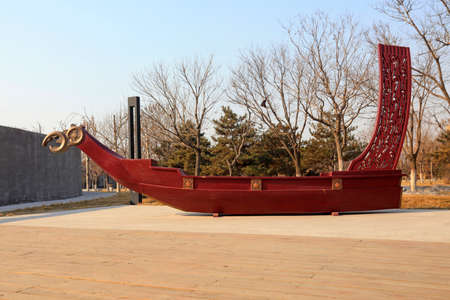 Wooden fishing boats in the parkの写真素材