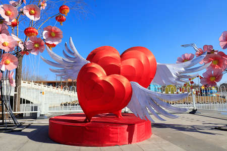 Love shaped lanternsの写真素材