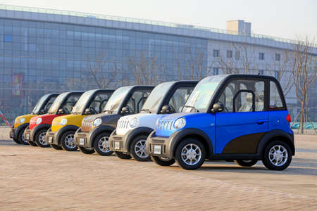 Electric cars are outdoorsのeditorial素材