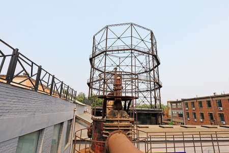 Unused and abandoned metal pipes in factoriesの写真素材