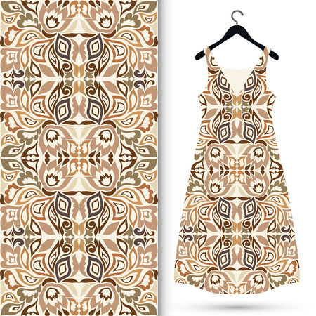Fashion seamless geometric pattern, womens dress on a hanger, invitation card designのイラスト素材