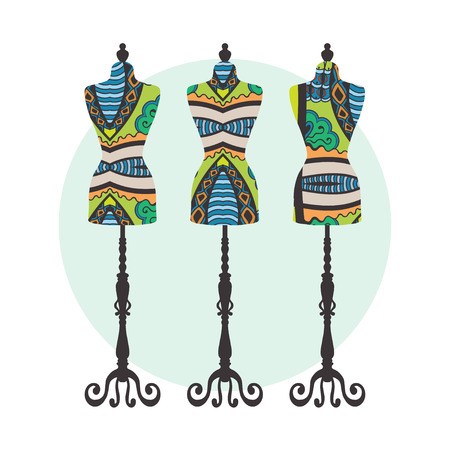 Vector vintage tailors dummy set with decorative ethnic ortament, t-shirt print or invitation card design.のイラスト素材