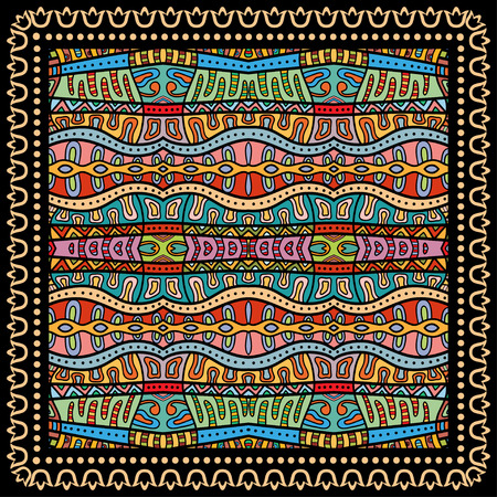 Bandana Print, silk neck scarf or kerchief square pattern design style for print on fabric, vector illustration.のイラスト素材