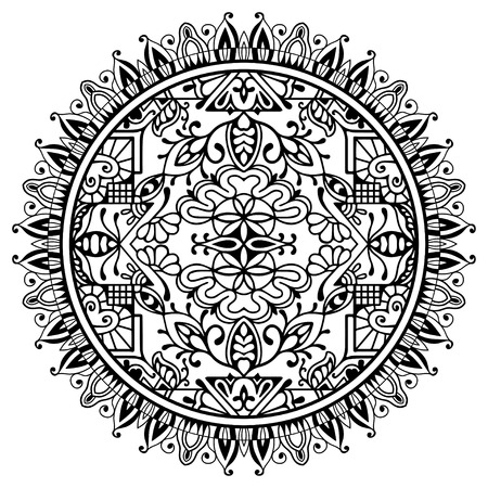 Black and white Mandala, tribal ethnic ornament, vector islamic arabic indian pattern.のイラスト素材