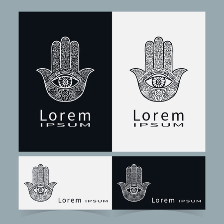 Black and white symbol hamsa hands, protection amulet collection, logo icon design Business cards set. Vector .のイラスト素材