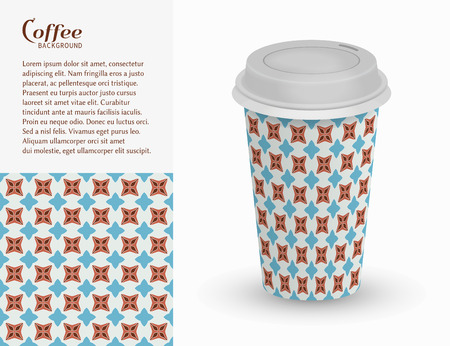 Cardboard paper cup of coffee and seamless pattern.のイラスト素材