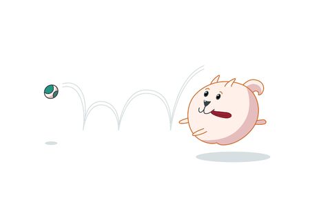 Pomeranian puppy catching the ball. Vector illustration in cute cartoon styleのイラスト素材