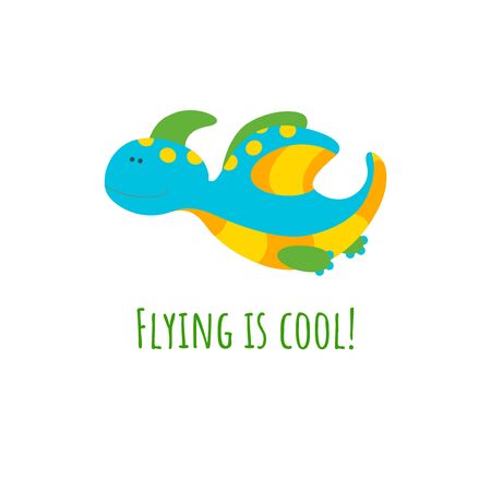 Flying dinosaur on white background. Colorful vector illustration in flat styleのイラスト素材