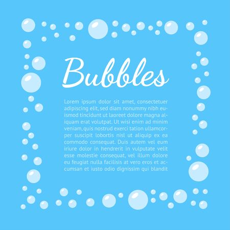 Frame template with soapy bubbles on blue background. Vector illustration in flat styleのイラスト素材
