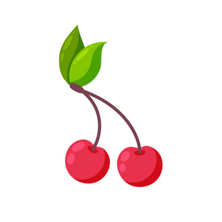 Cherries isolated in white background. Flat juicy cherry. Vector illustration in cute cartoon styleのイラスト素材