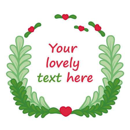 Frame made of leaves and hearts for a text. Vector illustration in cartoon styleのイラスト素材