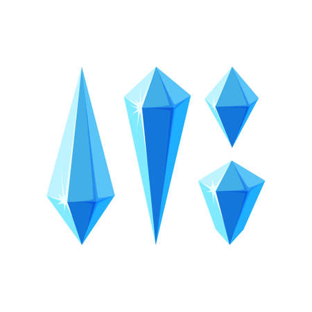 Ice crystals in form of prisms or gem stones. Set of minerals or frozen pieces of ice for game design. Vector illustration in cartoon styleのイラスト素材