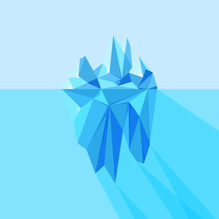 Iceberg visible and hidden parts floating in the arctic sea. Polygonal geometric iceberg. Vector illustration of blue floating glacierのイラスト素材