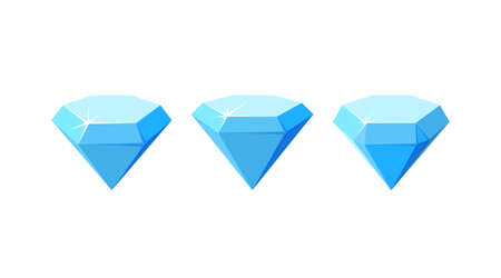 Diamonds with different cutting. Set of blue diamond crystals isolated in white background. Cartoon vector illustrationのイラスト素材