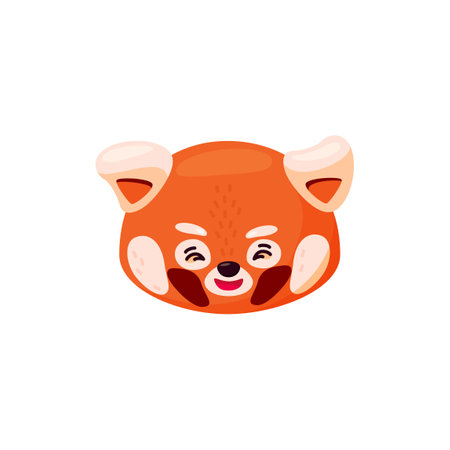 Red panda head as emoji. Cheerful expression. Vector illustration of smiley animal in cartoon styleのイラスト素材